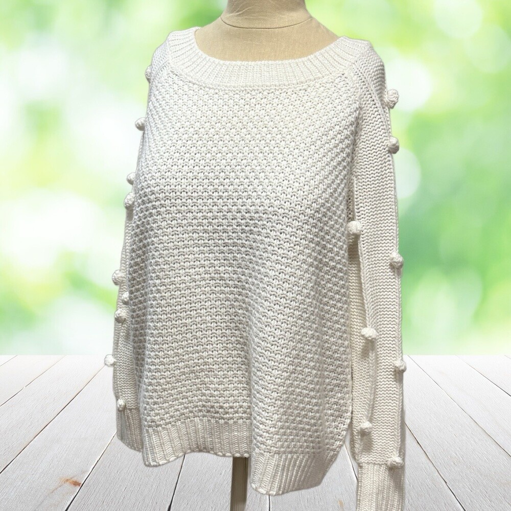 VERSONA 3D Bobble Sweater Textured Knit Raglan Sleeve Nautical Off White Size XL